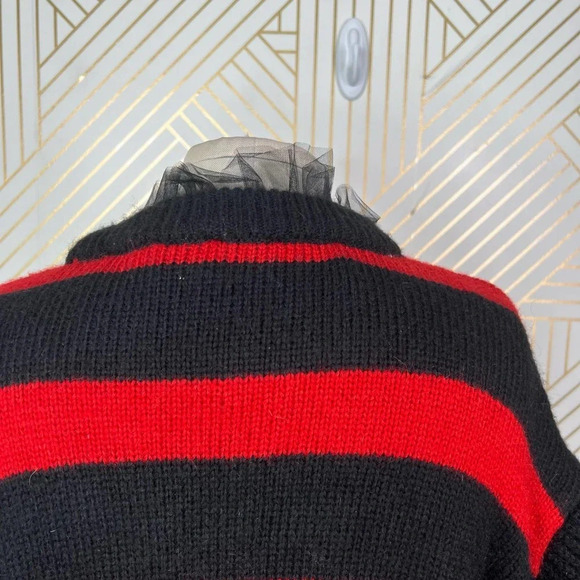 Zara Striped Sweater with Tulle Neck Red Black‎ Size Medium - Picture 9 of 12